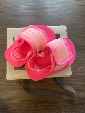UGG Kids' Neon Pink Velcro Slide Sandals